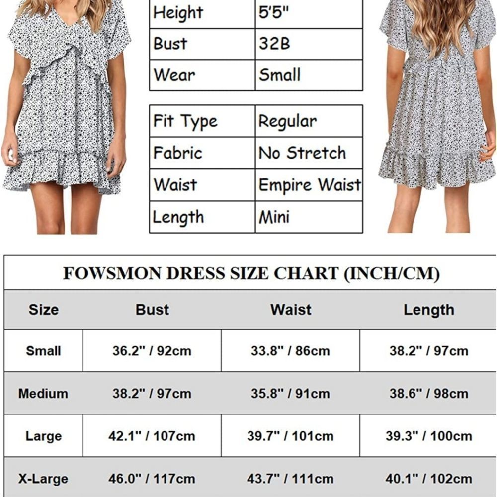 NWT FOWSMON Womens Ruffle Flowy Swing Dress Short Sleeve V Neck Loose Fit - Picture 5 of 7